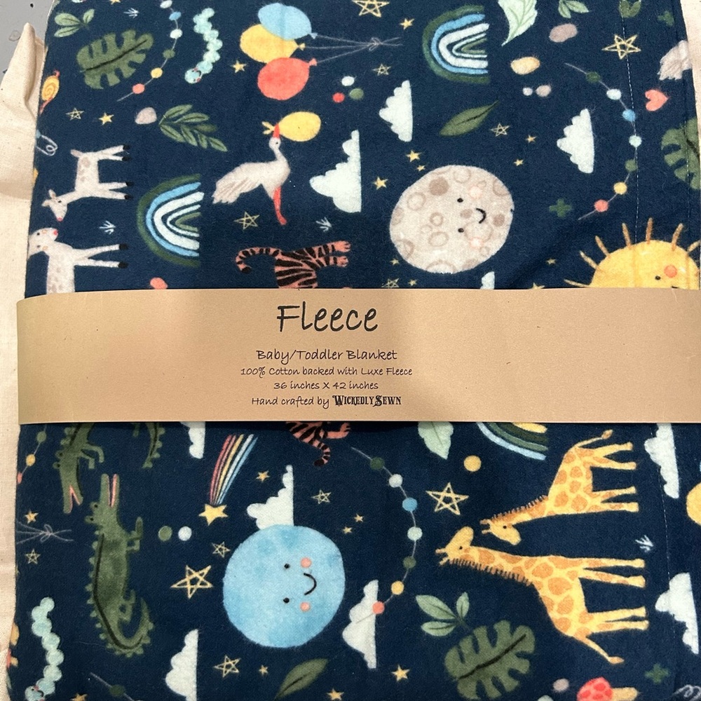 NWT Fleece Baby Toddler Blanket with Animal and Space Print